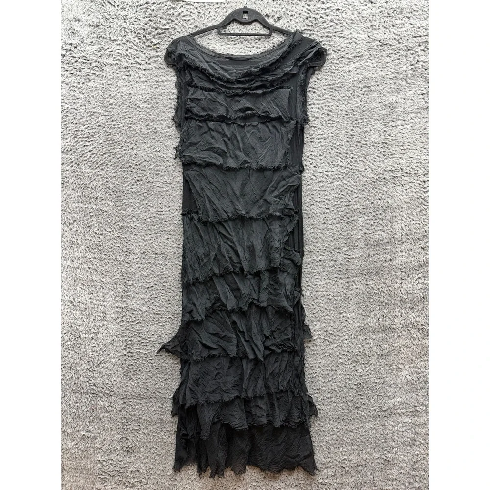 Gigi Moda Siena Relaxed Fit Silk Ruffle Maxi Dress Black Womens One Size
